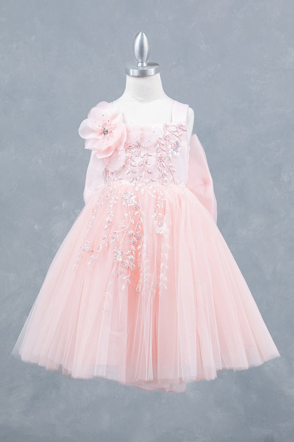 Elegant Floral Embellished Ruffle Back Dress 4-14